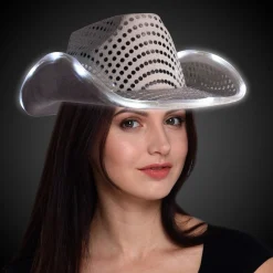 New Windy City Novelties LED Silver Sequin Cowboy Hat