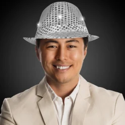Discount Windy City Novelties LED Sequin Fedora Hat Silver