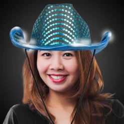 Best Windy City Novelties LED Teal Sequin Cowboy Hat Aqua