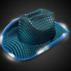 Best Windy City Novelties LED Teal Sequin Cowboy Hat Aqua