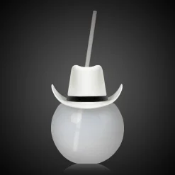 Best Windy City Novelties LED White Cowboy Hat 20 oz. Ball Cup with Straw