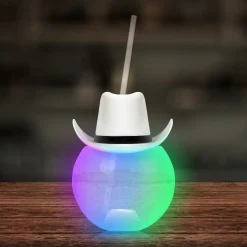 Best Windy City Novelties LED White Cowboy Hat 20 oz. Ball Cup with Straw