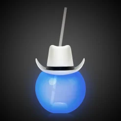 Best Windy City Novelties LED White Cowboy Hat 20 oz. Ball Cup with Straw