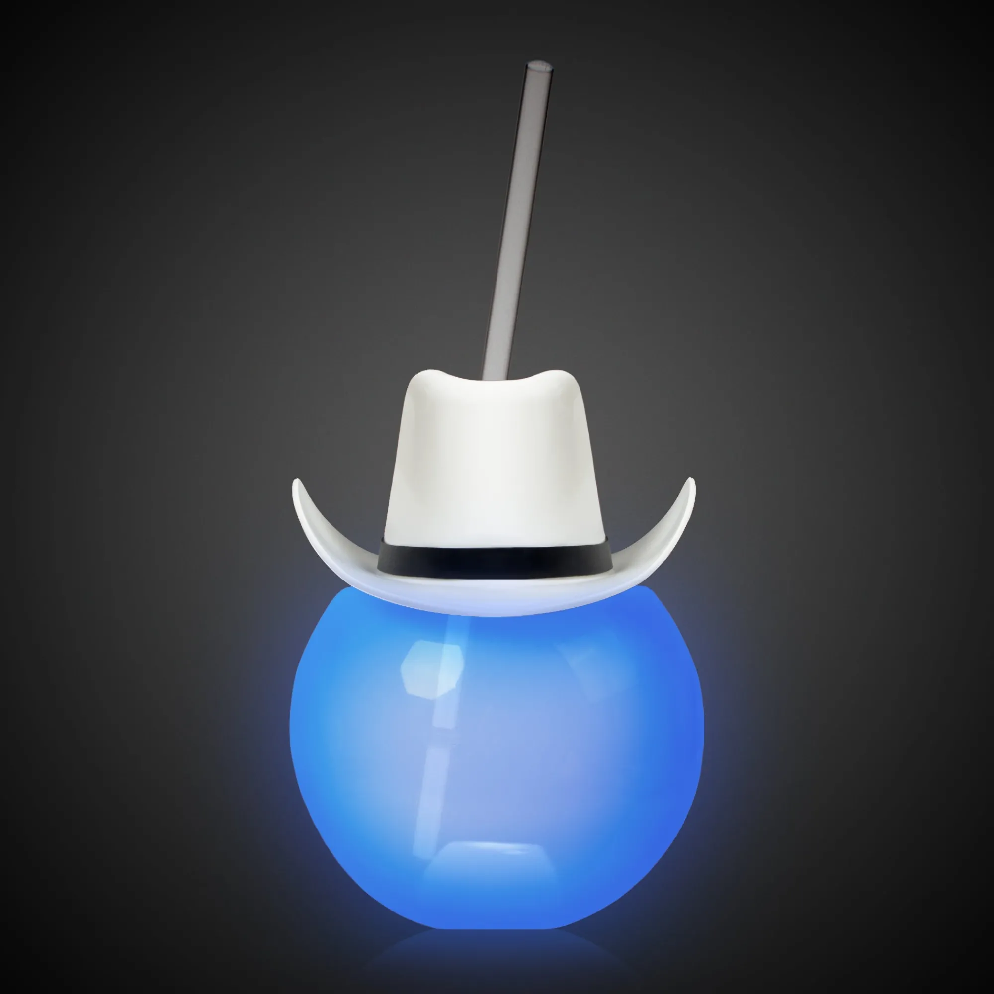 Best Windy City Novelties LED White Cowboy Hat 20 oz. Ball Cup with Straw