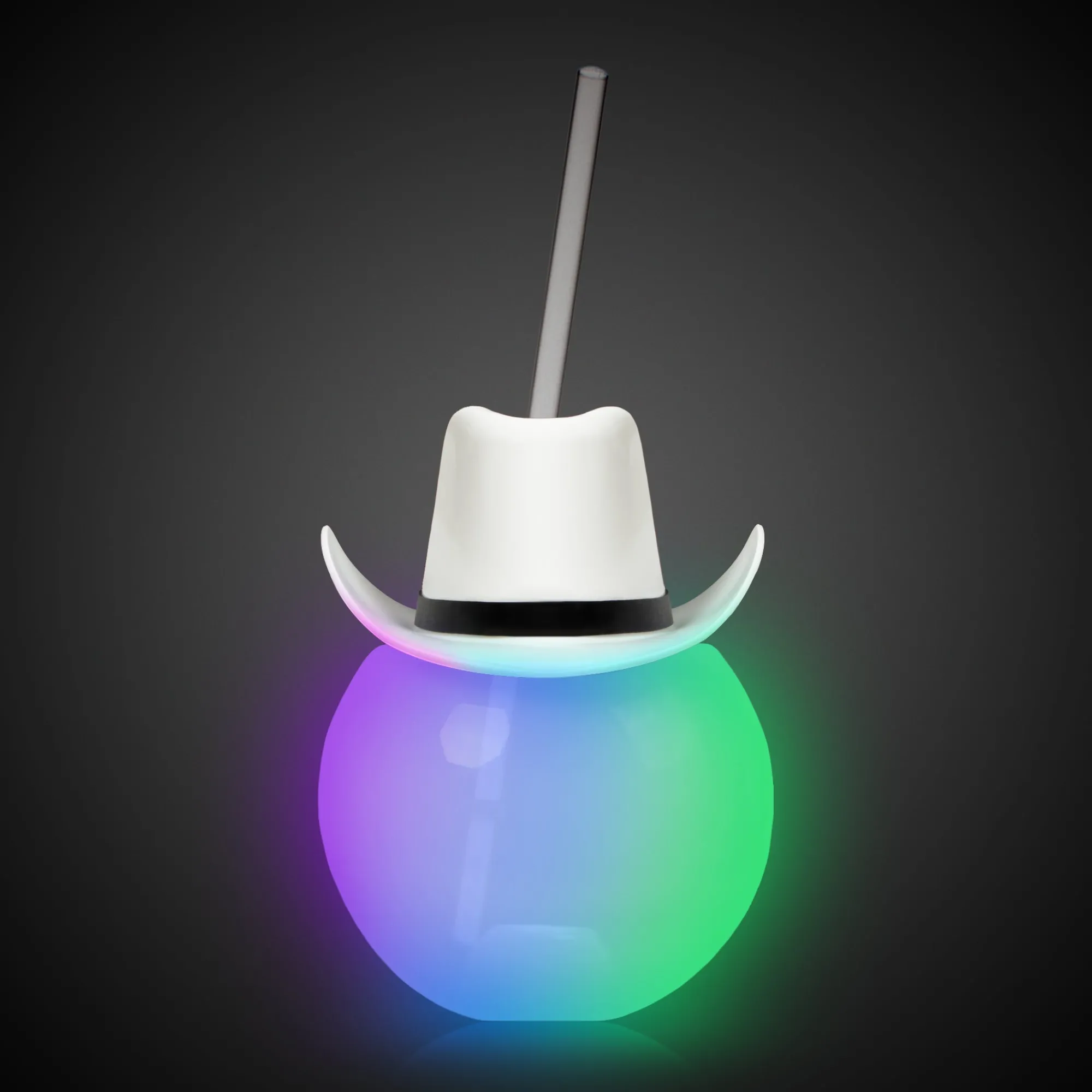 Best Windy City Novelties LED White Cowboy Hat 20 oz. Ball Cup with Straw