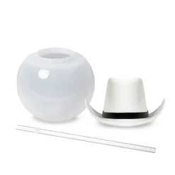 Best Windy City Novelties LED White Cowboy Hat 20 oz. Ball Cup with Straw