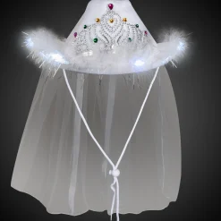Discount Windy City Novelties LED White Cowboy Hat with Tiara and Veil