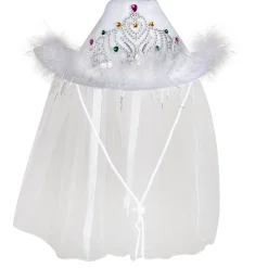 Discount Windy City Novelties LED White Cowboy Hat with Tiara and Veil