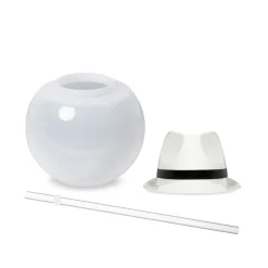 New Windy City Novelties LED White Fedora Hat 20 oz. Ball Cup with Straw