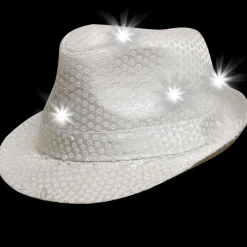 New Windy City Novelties LED White Sequin Fedora Hat