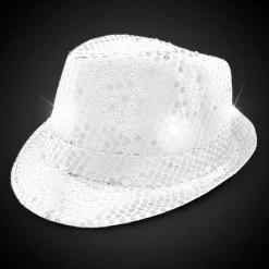 New Windy City Novelties LED White Sequin Fedora Hat