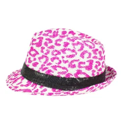 New Windy City Novelties Neon Pink Leopard Fedora Hat