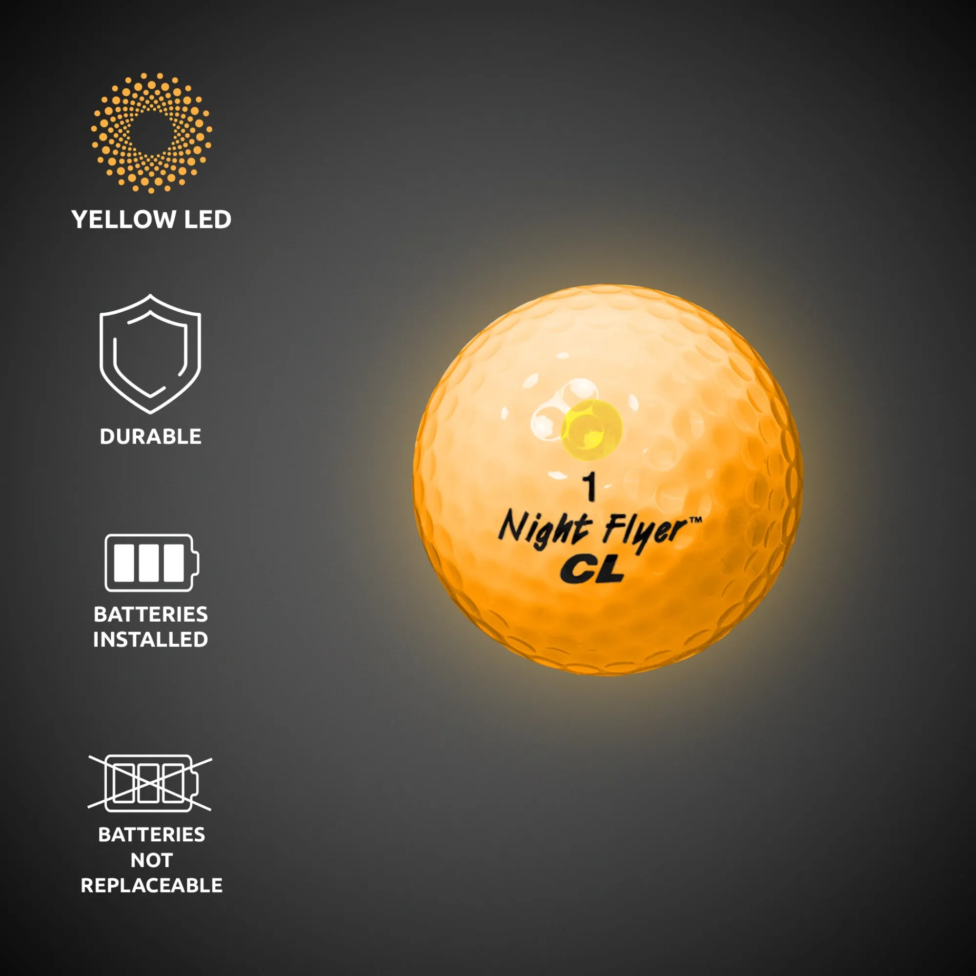 Clearance Windy City Novelties Night Flyer LED Yellow Constant-On Golf Ball