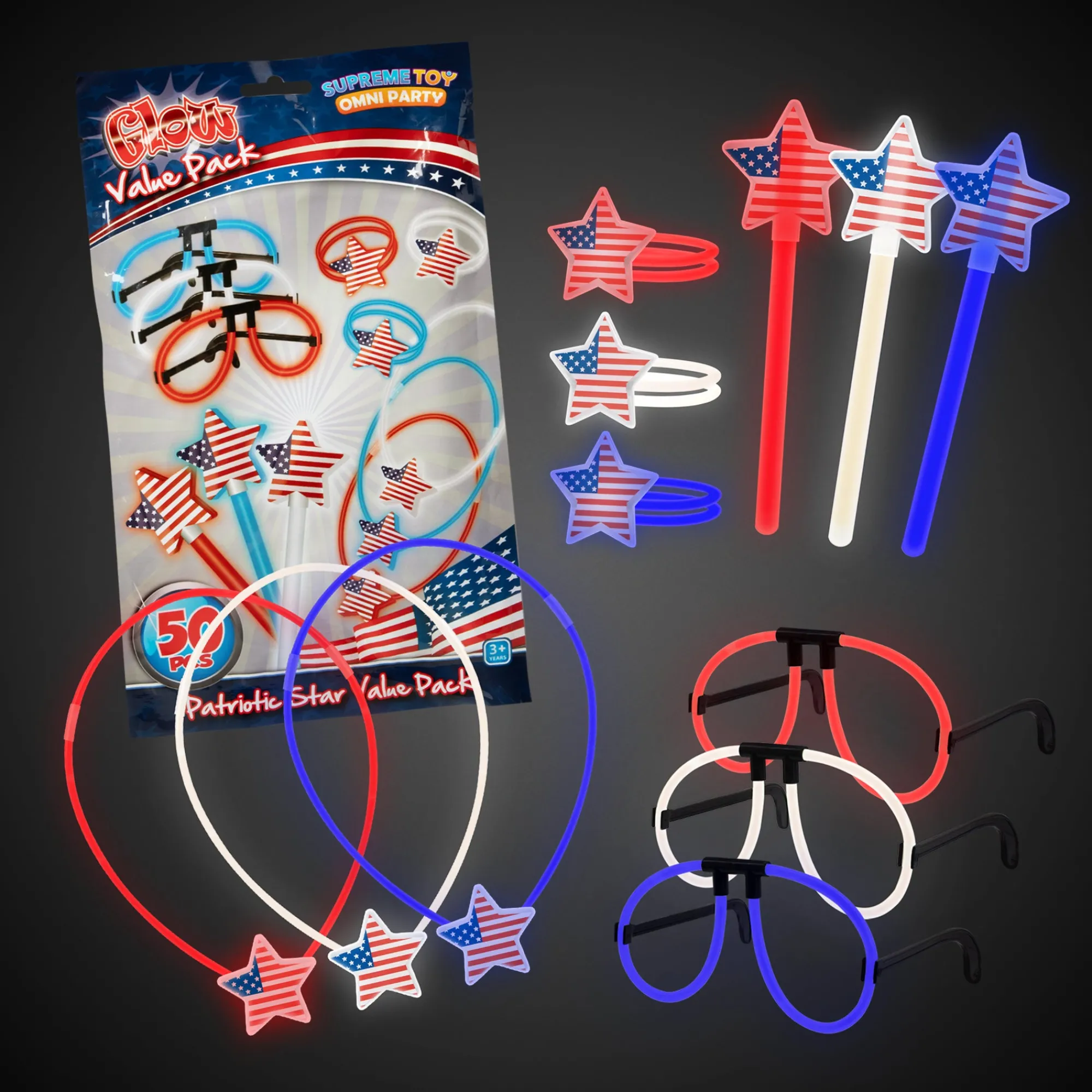 Hot Windy City Novelties Patriotic Glow Stars Value Pack