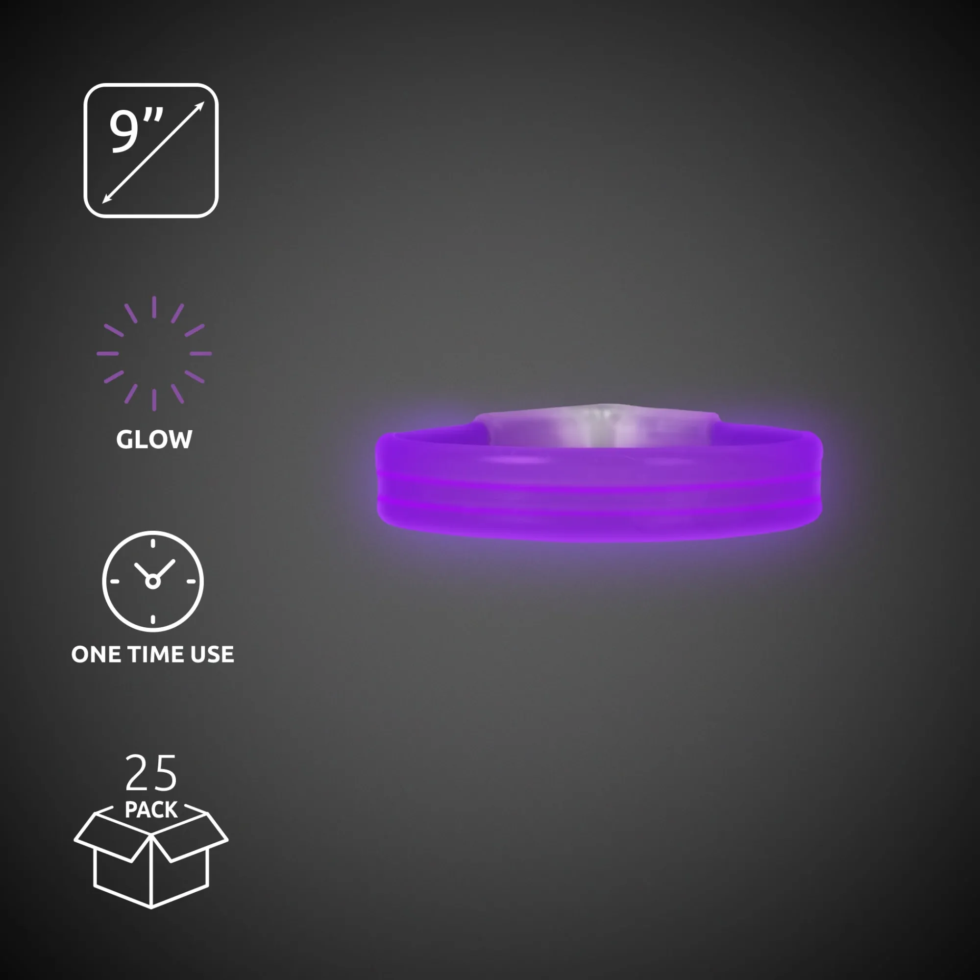 Hot Windy City Novelties Triple Wide 9" Glow Bracelets Purple