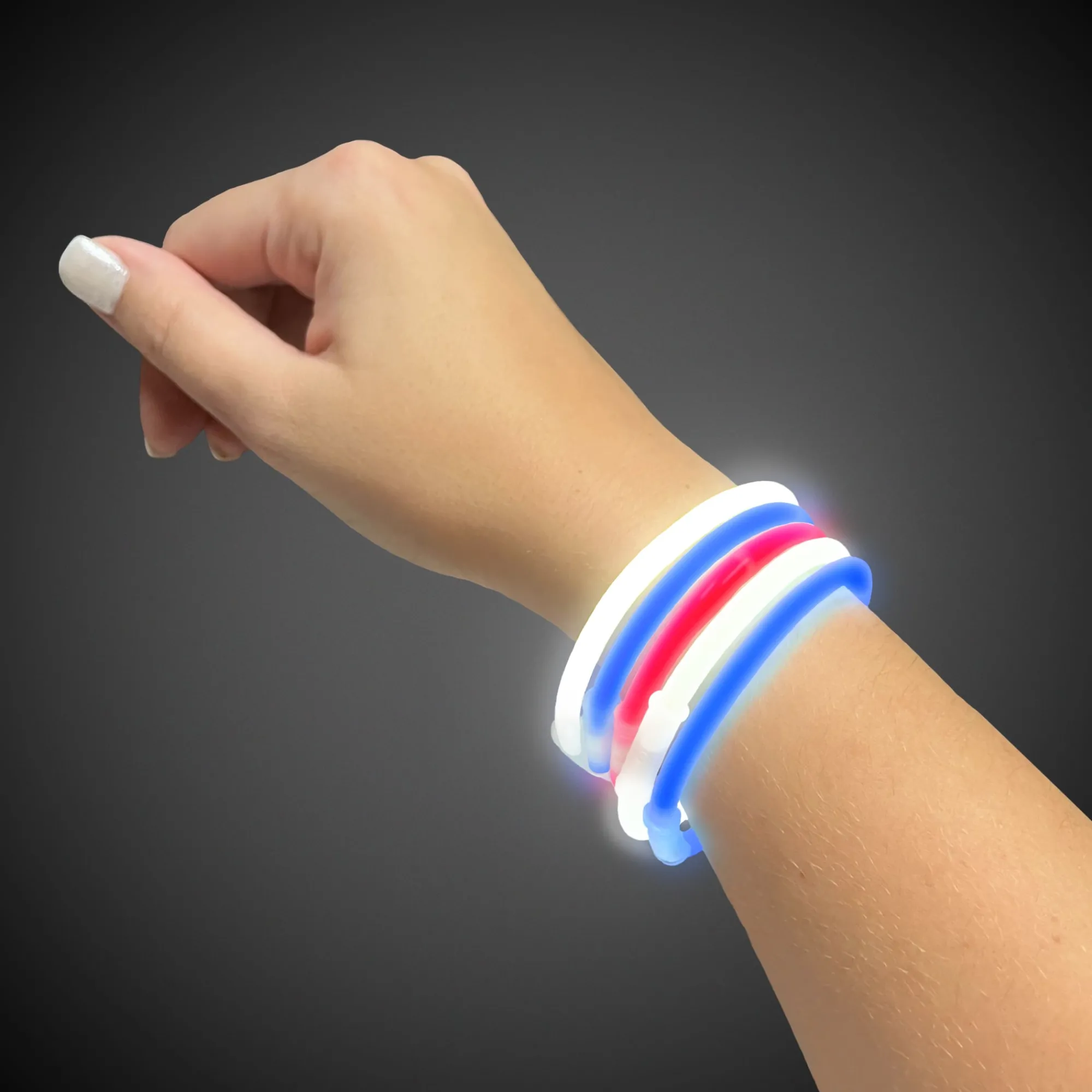 Windy City Novelties Red, White, and Blue Glow Bracelets Retail Counter Display