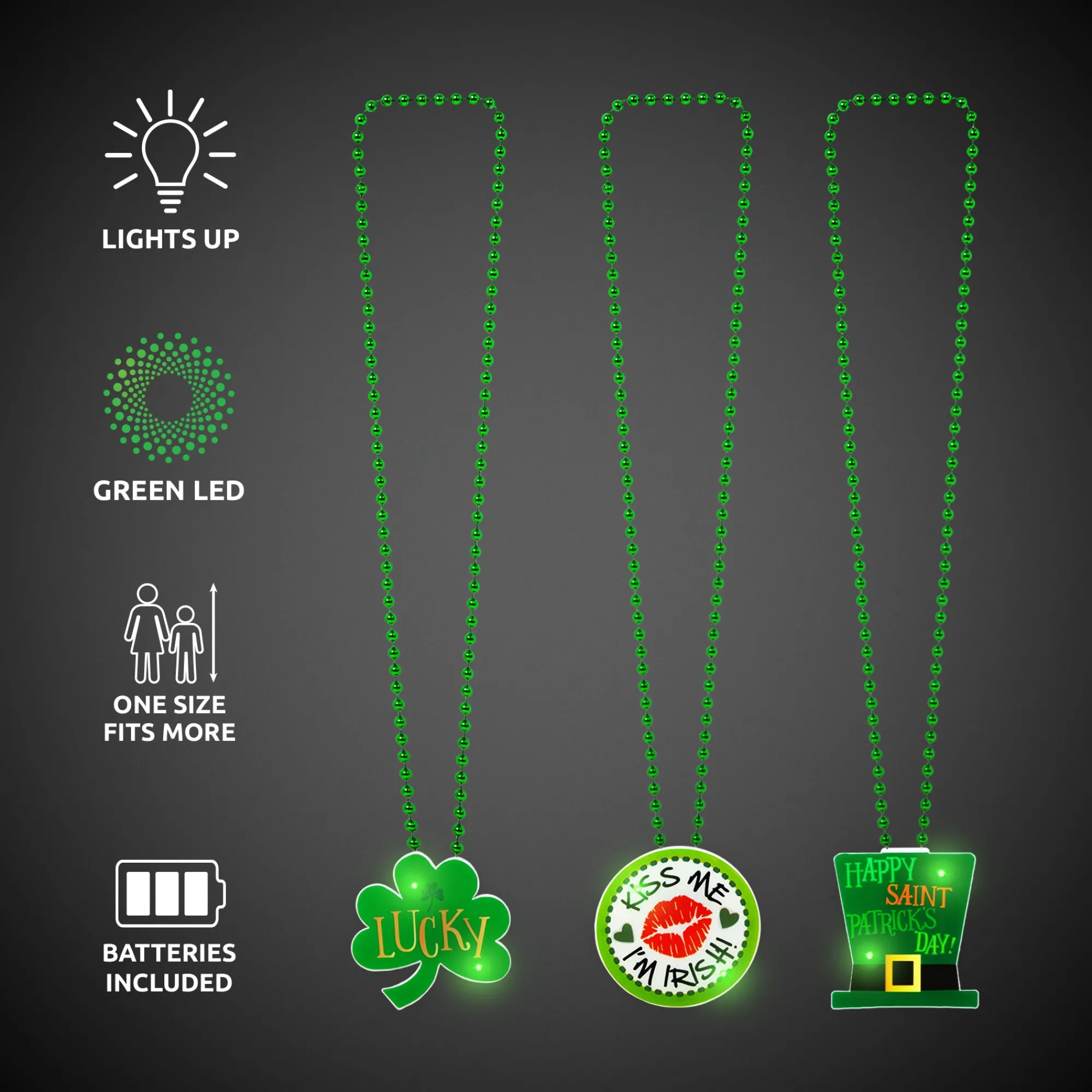 Clearance Windy City Novelties St. Patrick's Day LED Pendant Bead Necklaces Retail Display