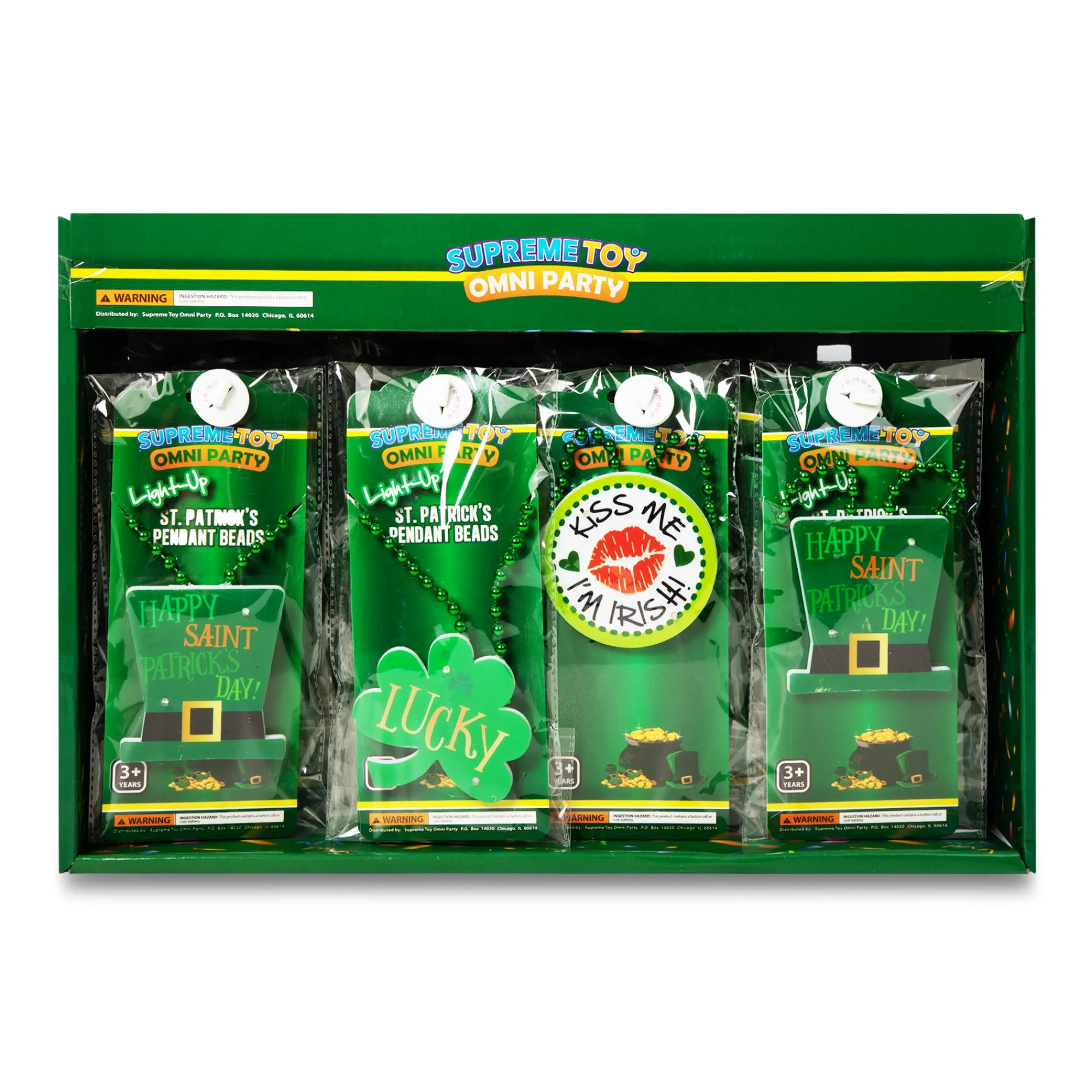 Clearance Windy City Novelties St. Patrick's Day LED Pendant Bead Necklaces Retail Display