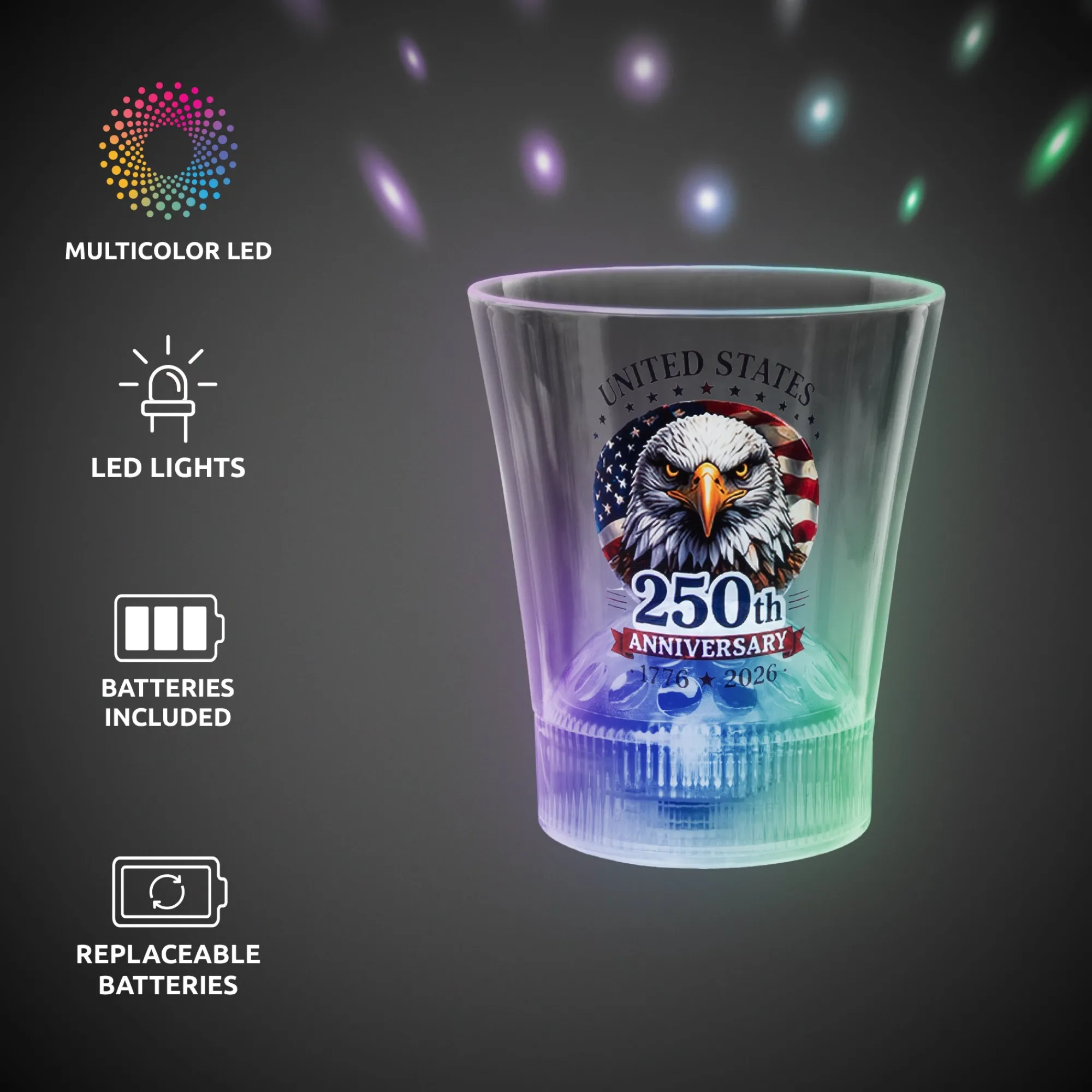 Best Windy City Novelties 250th Anniversary LED Disco Ball 8 oz. Rocks Glass