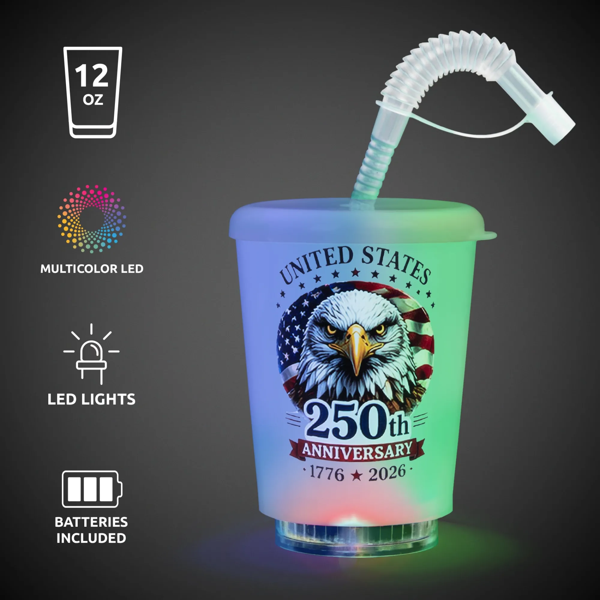 Best Windy City Novelties 250th Anniversary LED 12 oz. Cup with Straw