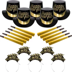 Clearance Windy City Novelties Tiffany Black & Gold New Year Party Kit for 10