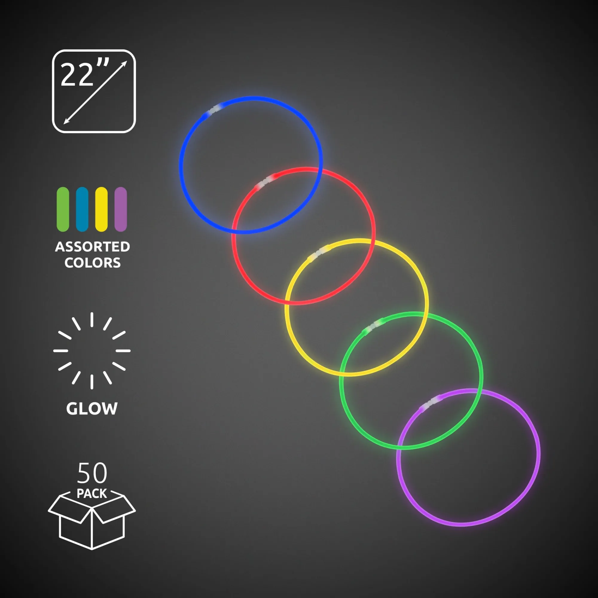 New Windy City Novelties Variety Pack 22" Glow Necklaces Assorted Colors