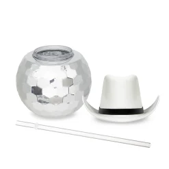 Discount Windy City Novelties White Cowboy Hat Silver Disco Ball Cup with Straw