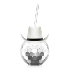Discount Windy City Novelties White Cowboy Hat Silver Disco Ball Cup with Straw