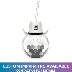 Discount Windy City Novelties White Cowboy Hat Silver Disco Ball Cup with Straw