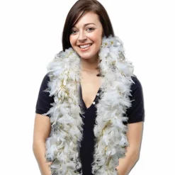 Online Windy City Novelties White Feather Boa with Gold Tinsel