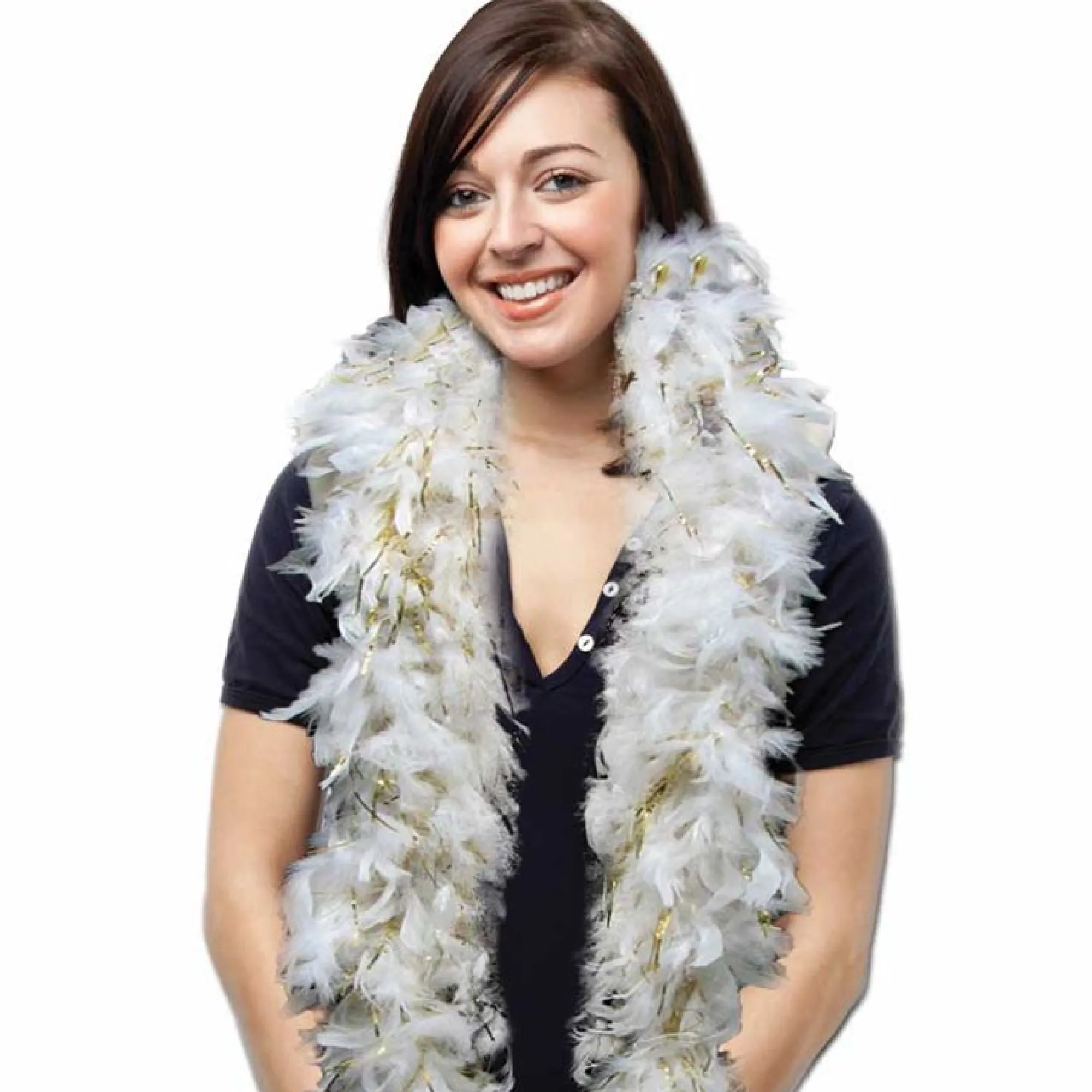 Online Windy City Novelties White Feather Boa with Gold Tinsel