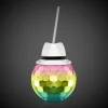 Clearance Windy City Novelties White Fedora Hat Rainbow Disco Ball Cup with Straw