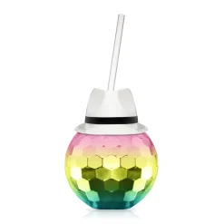 Clearance Windy City Novelties White Fedora Hat Rainbow Disco Ball Cup with Straw