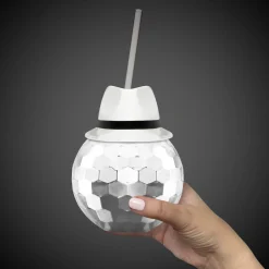Sale Windy City Novelties White Fedora Hat Silver Disco Ball Cup with Straw