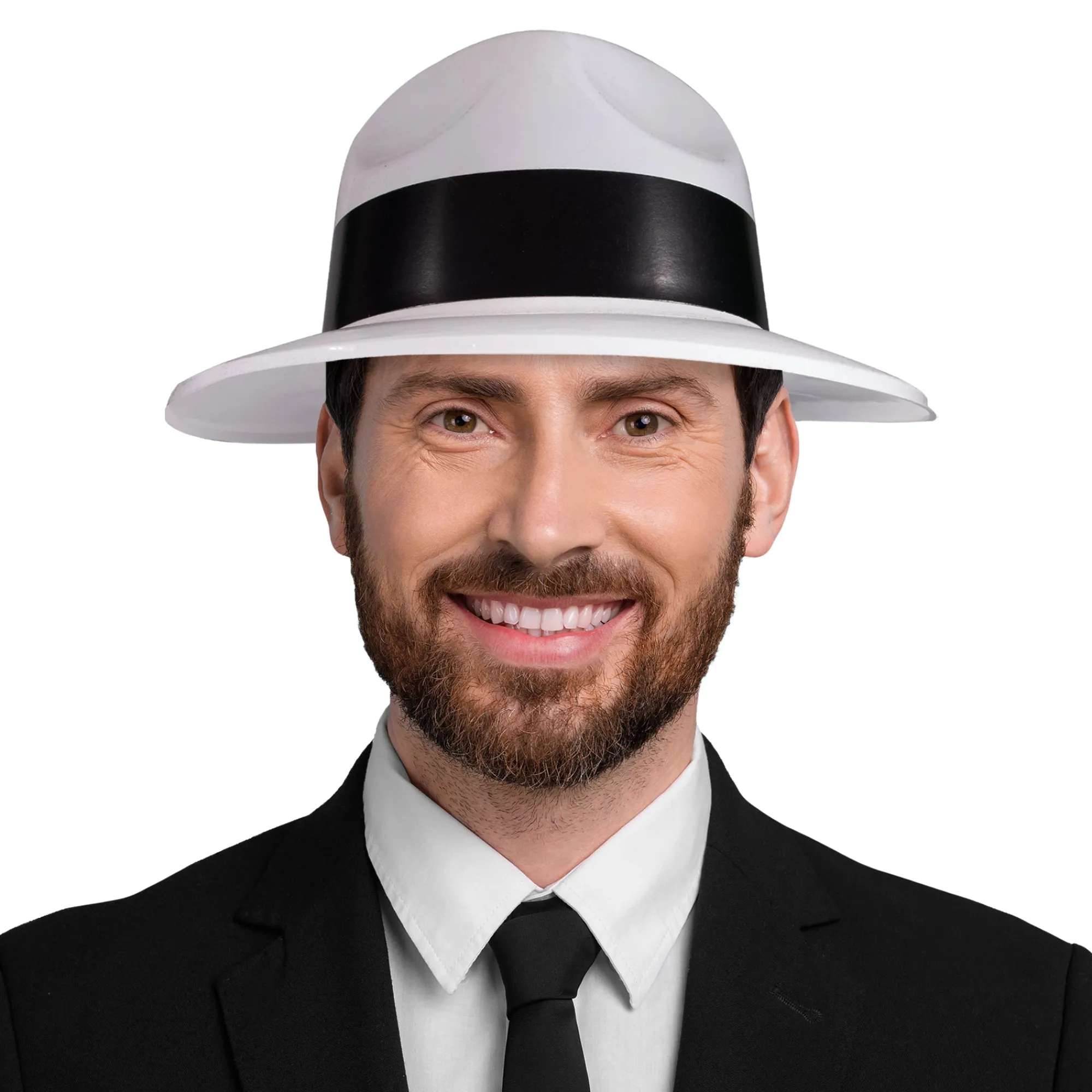 Sale Windy City Novelties White Fedora Hats with Black Trim
