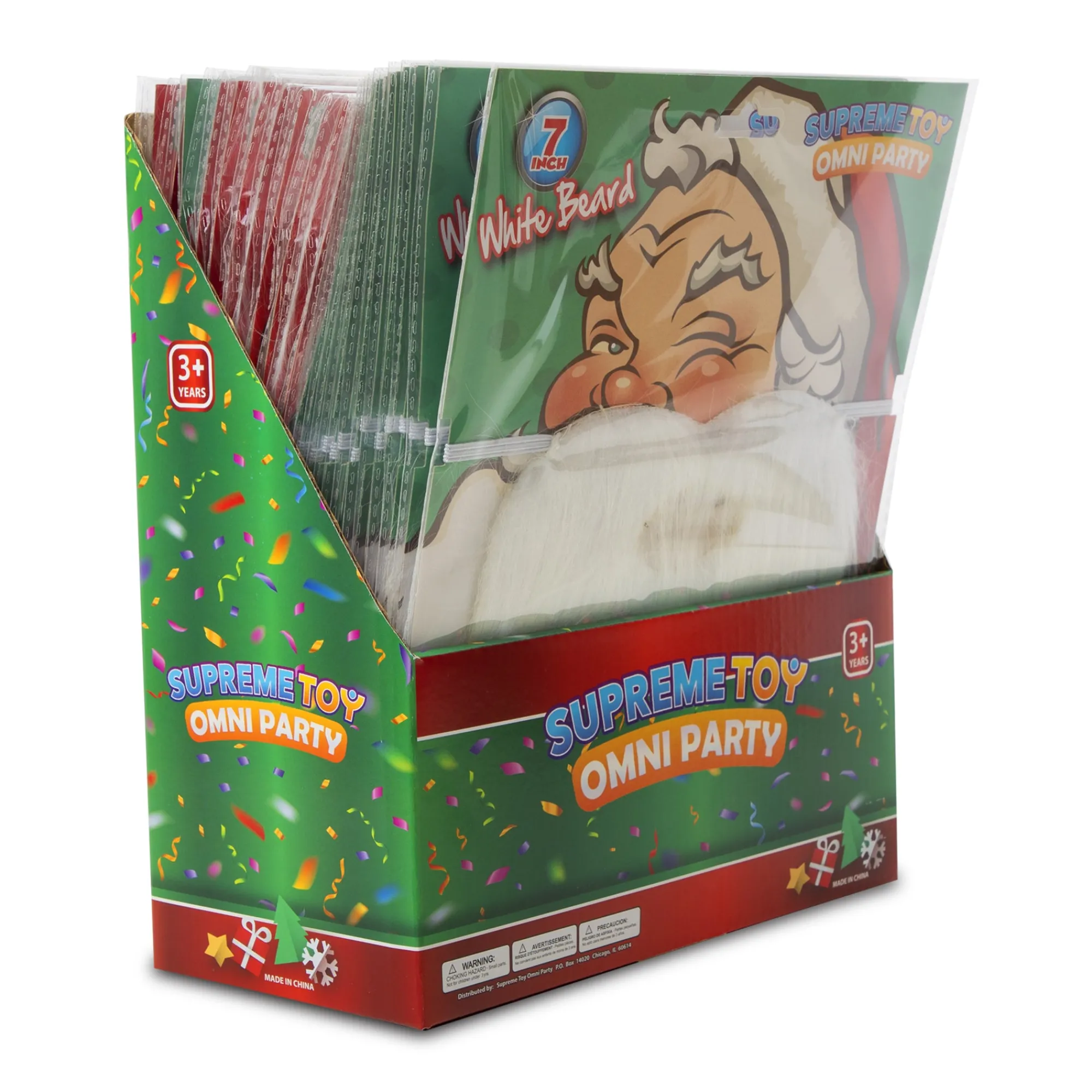 Clearance Windy City Novelties White Holiday Beards Retail Display